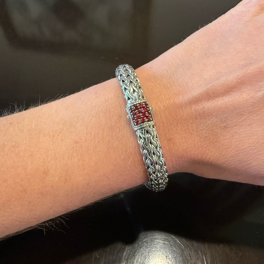 John Hardy Silver Bracelet with Ruby Red Highlights